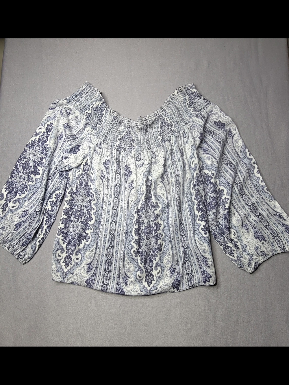 Alice + Olivia Womens Cold Shoulder  Smocked Blouse Color Blue and White Size M